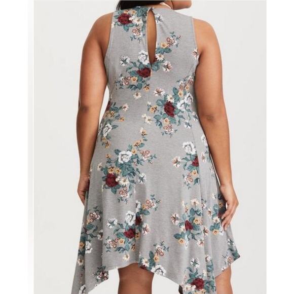 Torrid Midi Jersey Trapeze Dress Gray Floral Sleeveless Handkerchief Hem Plus 1x - Picture 2 of 13